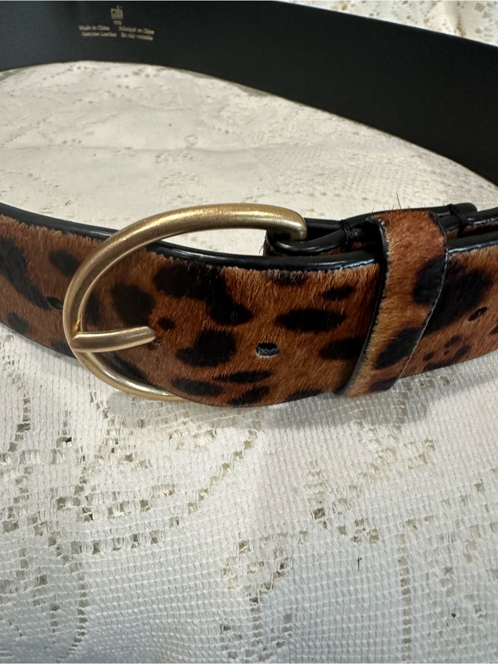 Cabi Leopard Print Leather Belt with Gold Oval Buckle small size 32 - Picture 1 of 4